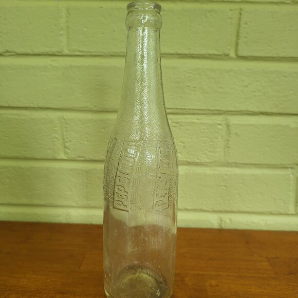 Vintage PEPSI Cola Glass Bottle 12 Fl Oz Clear Empty Embossed Logo All Over T3 - Picture 1 of 6